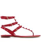 Valentino Rockstud Flat Sandals - Red