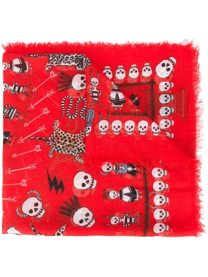 Alexander Mcqueen 'voodoo Skull' Scarf, Men's, Red, Modal/silk
