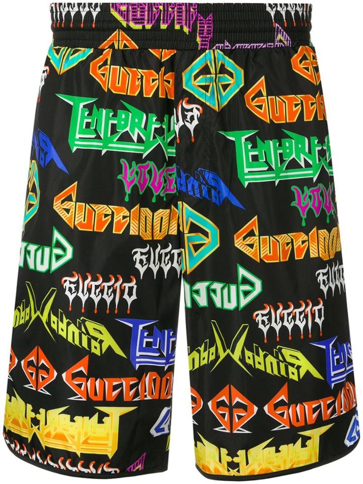 Gucci Metal Logo Printed Swim Shorts - Black