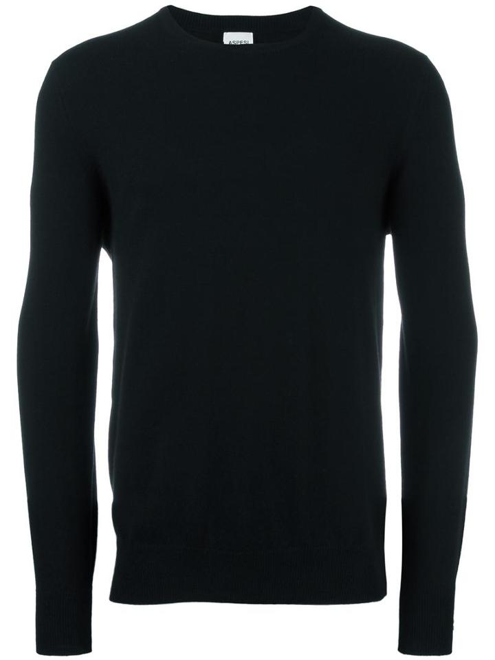 Aspesi Crew Neck Jumper, Men's, Size: 54, Black, Cashmere