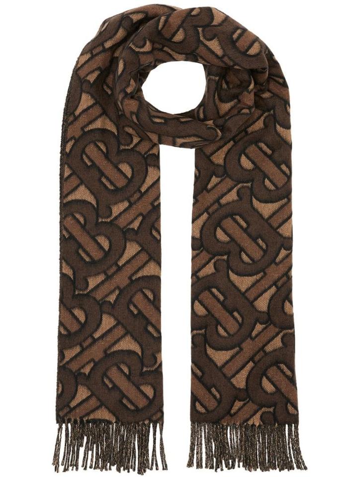 Burberry Monogram Cashmere Jacquard Scarf - Brown