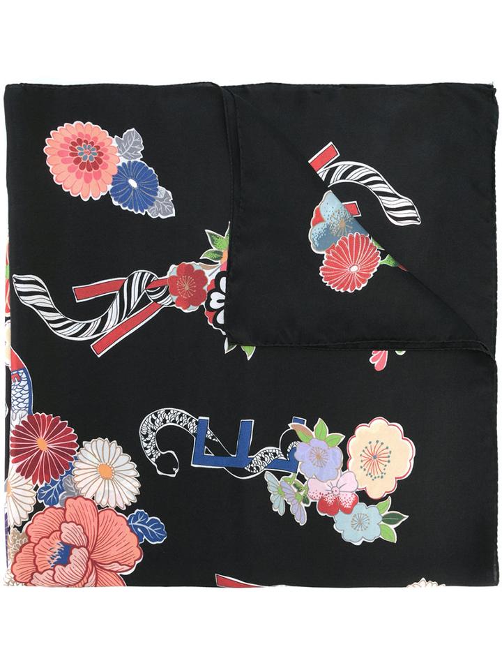 Saint Laurent Floral Love' Print Scarf, Women's, Black, Silk
