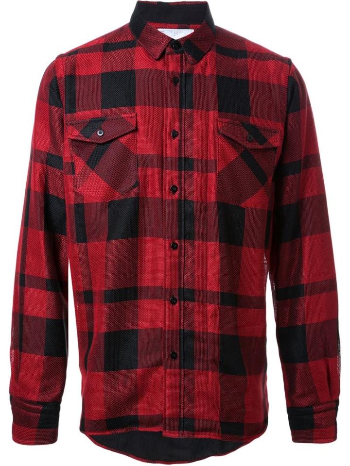 Sacai Checked Shirt, Men's, Size: 1, Red, Rayon