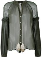 Wandering Fringed Sheer Blouse - Green