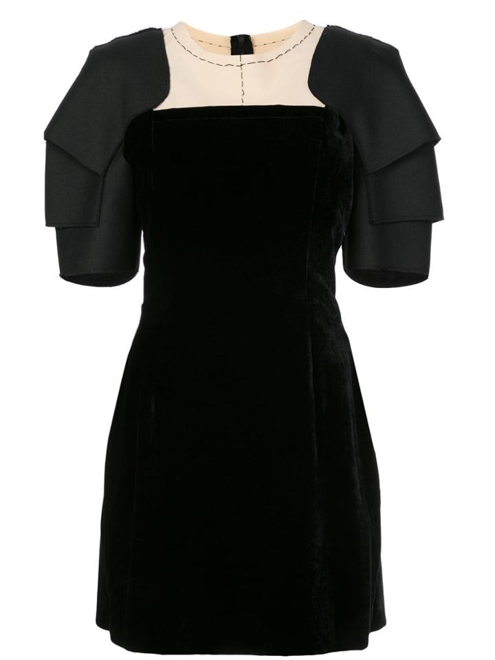Vera Wang Layered Shoulder Pads Flared Dress - Black