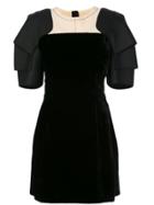 Vera Wang Layered Shoulder Pads Flared Dress - Black