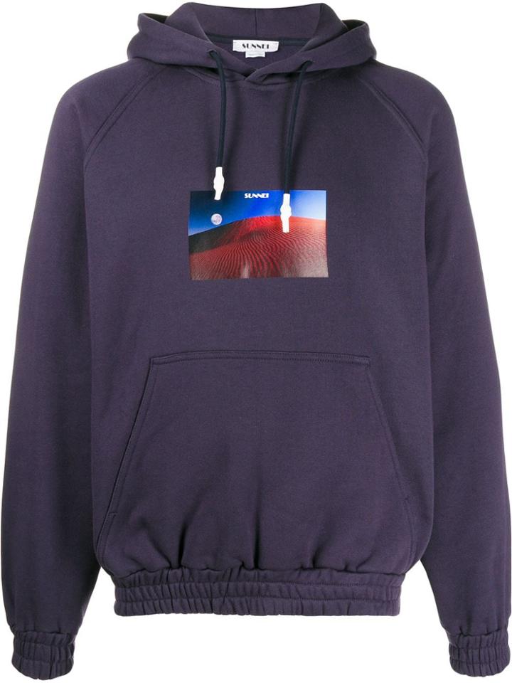 Sunnei Graphic Printed Hoodie - Blue