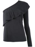 Just Female - Single Sleeve Ruffled Blouse - Women - Polyester/modal - Xs, Black, Polyester/modal