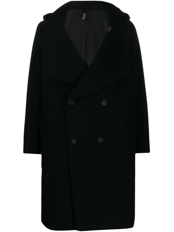 Hevo Hooded Double Breasted Coat - Black