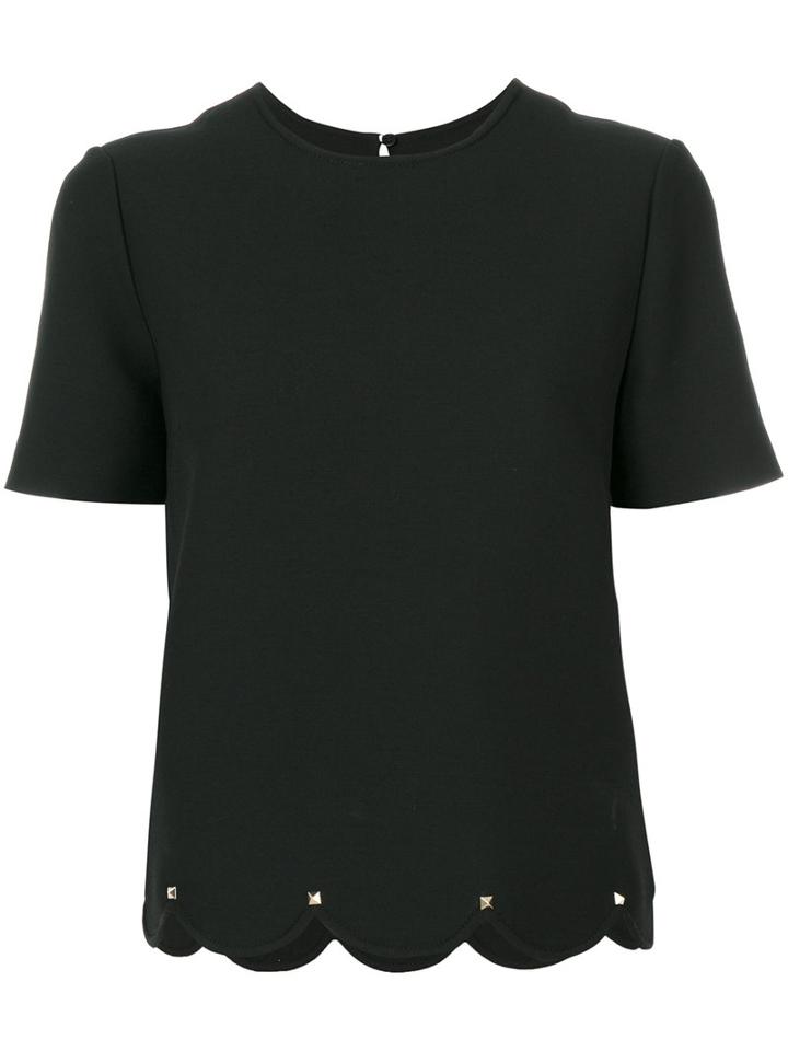 Valentino - Rockstud Scalloped Top - Women - Silk/virgin Wool - 44, Black, Silk/virgin Wool