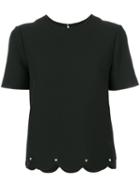Valentino - Rockstud Scalloped Top - Women - Silk/virgin Wool - 44, Black, Silk/virgin Wool