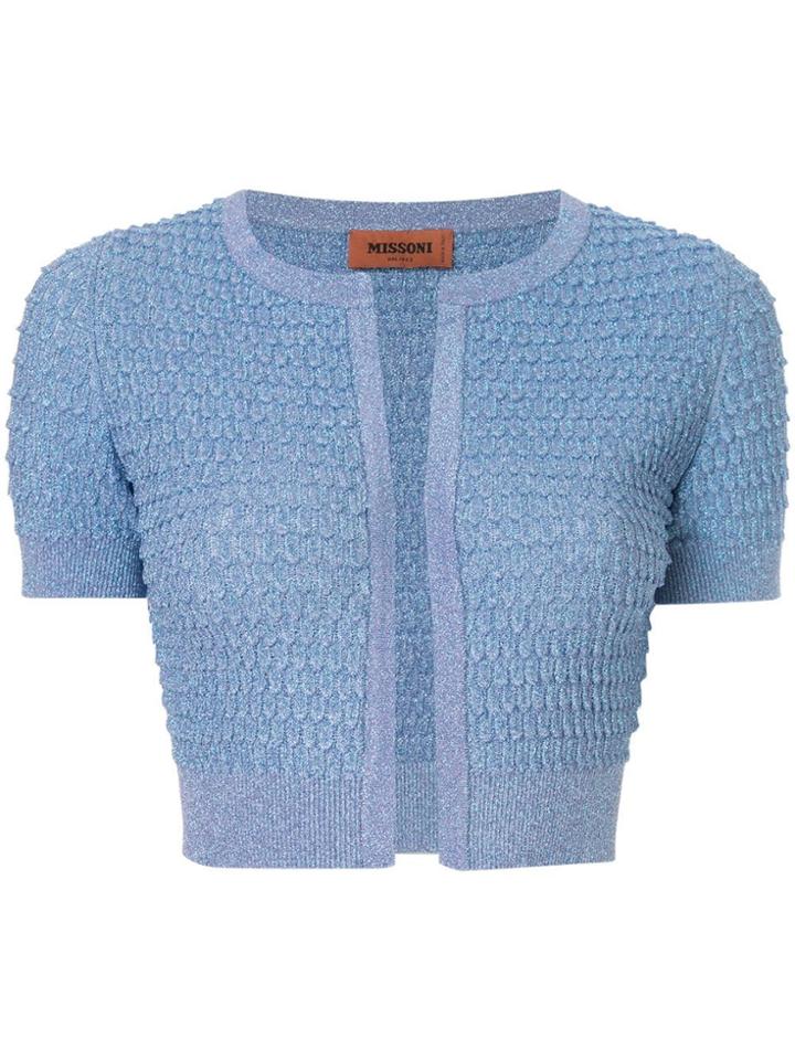Missoni Cropped Textured Knit Cardigan - Blue