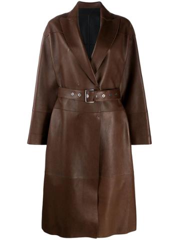 Brunello Cucinelli Belted Leather Coat - Brown
