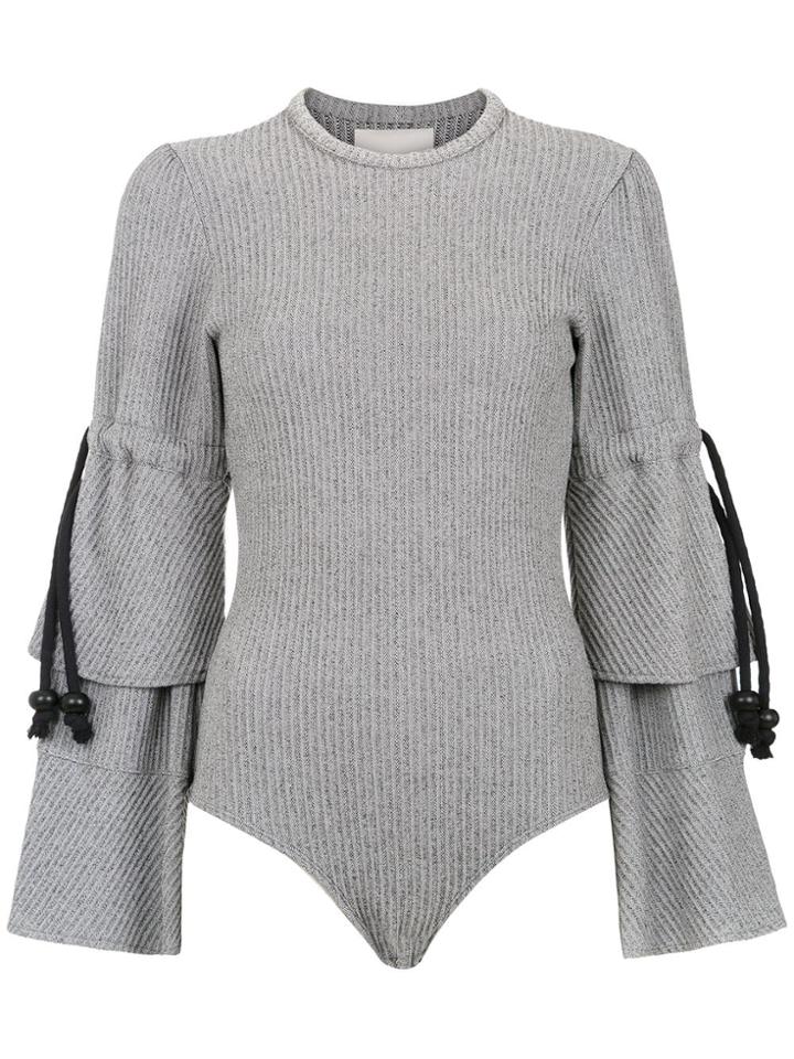 Framed Ruffled Melange Bodysuit - Grey