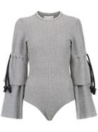 Framed Ruffled Melange Bodysuit - Grey
