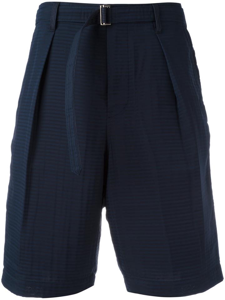 Sacai Striped Knee Length Shorts, Women's, Size: 2, Blue, Cotton/polyester