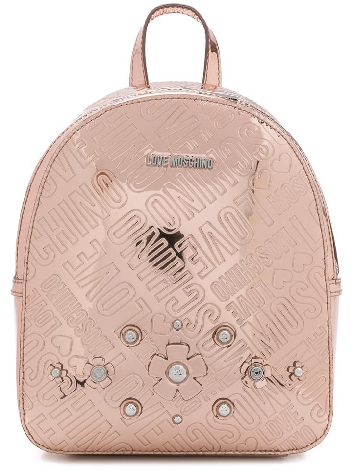 Love Moschino Embossed Floral Logo Mini Backpack - Pink & Purple