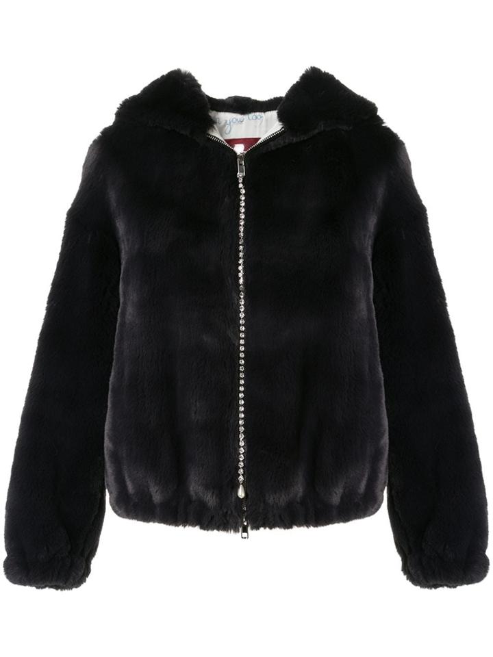 Srvz Club Faux Fur Hooded Jacket - Black