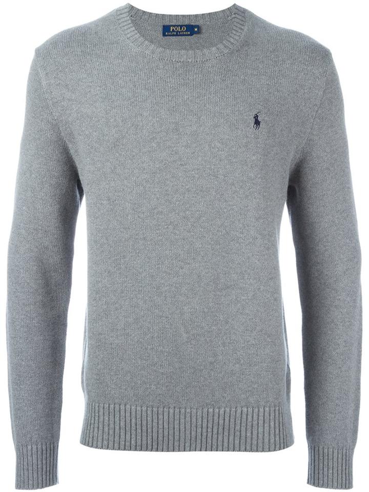 Polo Ralph Lauren Logo Embroidered Sweater, Men's, Size: Large, Grey, Cotton