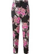 Msgm Flower Print Trousers, Women's, Size: 42, Black, Cotton/polyester/viscose