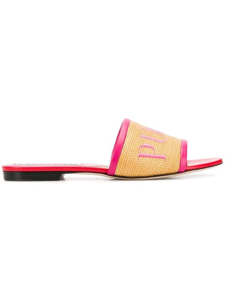 Emilio Pucci Logo Embroidered Raffia Flat Sandals - Neutrals