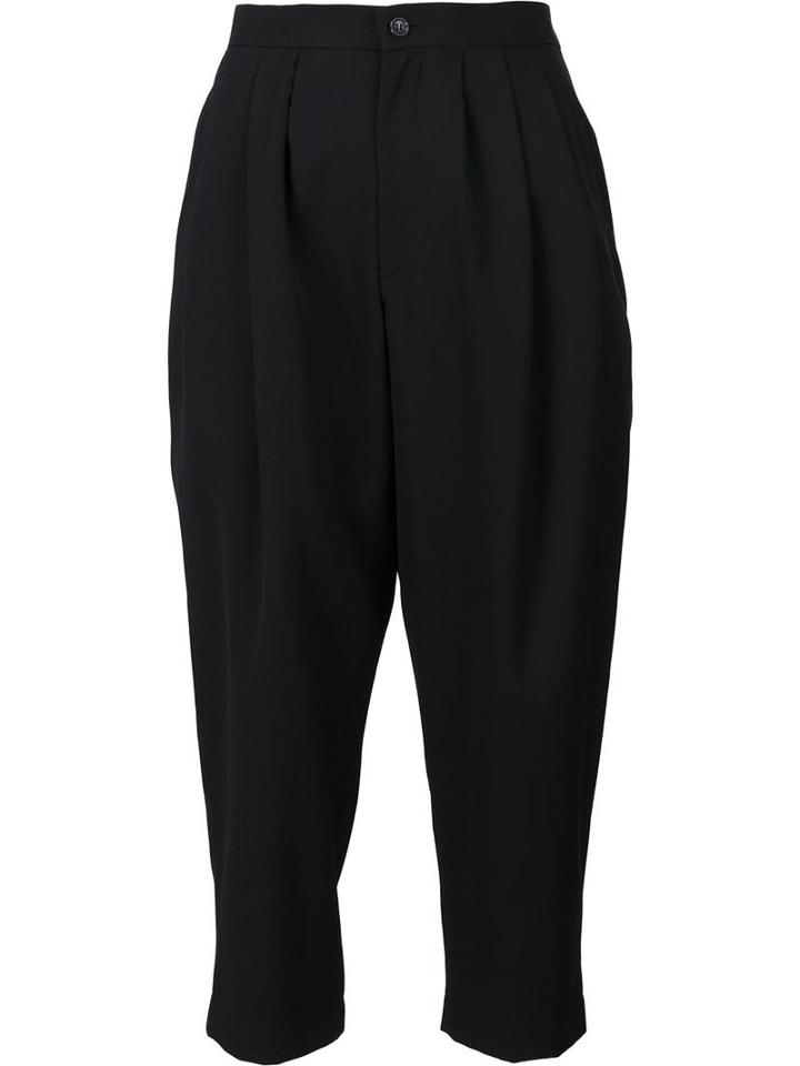 Comme Des Garçons Pleated Cropped Trousers, Women's, Size: Large, Black, Cupro/wool