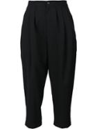 Comme Des Garçons Pleated Cropped Trousers, Women's, Size: Large, Black, Cupro/wool
