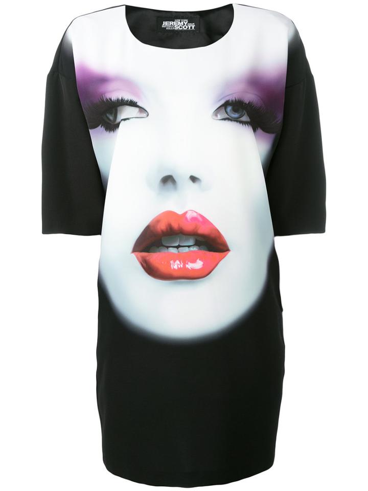 Jeremy Scott Face Print T-shirt Dress, Women's, Size: 42, Black, Polyester/other Fibers