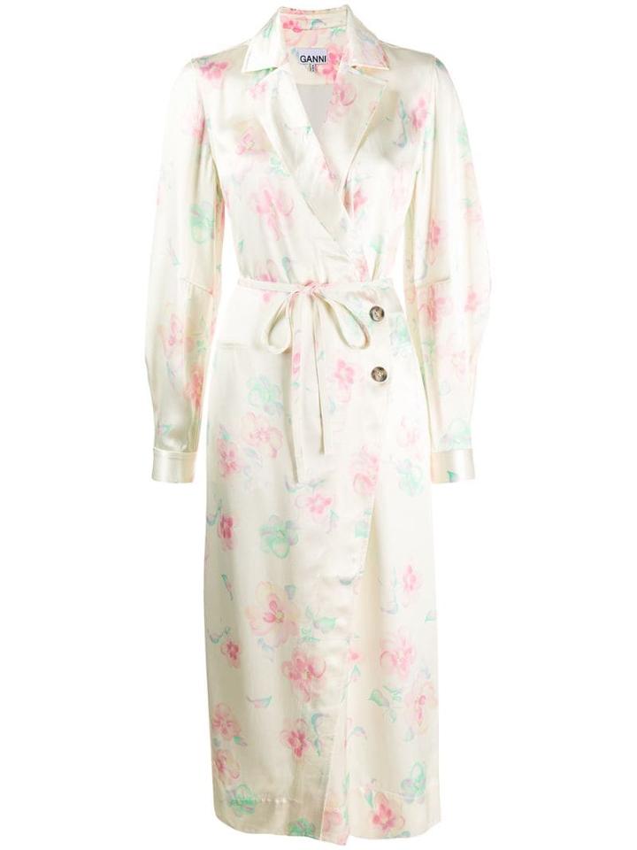 Ganni Wrap Front Floral Dress - Neutrals