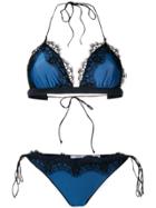 Oseree Lace Inserts Bikini Set - Blue