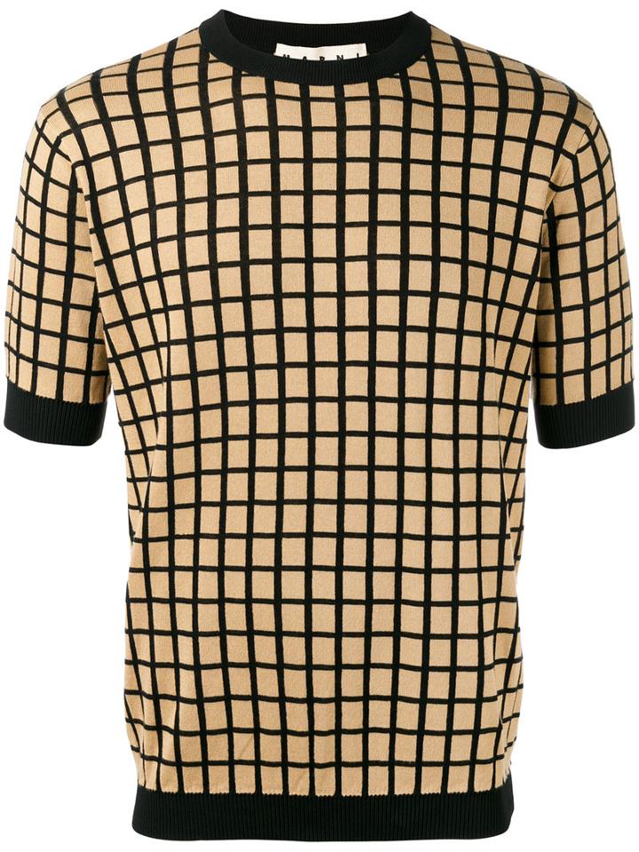 Marni Grid Print Short Sleeve Jumper, Men's, Size: 46, Nude/neutrals, Cotton/polyamide
