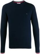 Sun 68 Contrast Cuff Embroidered Jumper - Blue