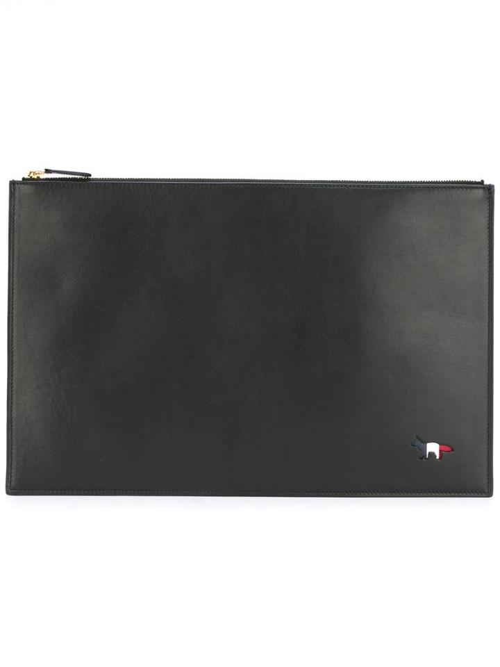 Maison Kitsuné Zipped Clutch, Men's, Black, Calf Leather