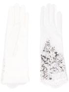 Alessandra Rich Lace Detail Silk Gloves - White