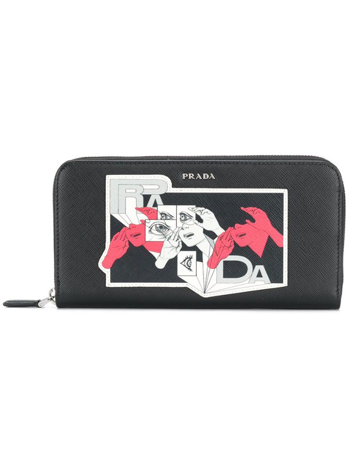 Prada Graphic Print Wallet - Black