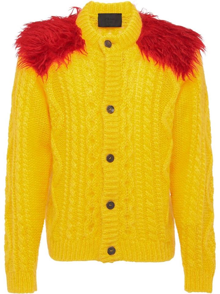 Prada Feather Shoulder Knitted Cardigan - Yellow