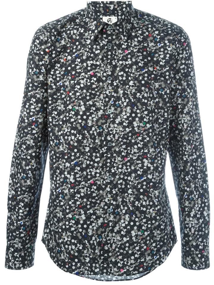 Ps By Paul Smith 'paper Dot' Print Shirt, Men's, Size: Large, Black, Cotton