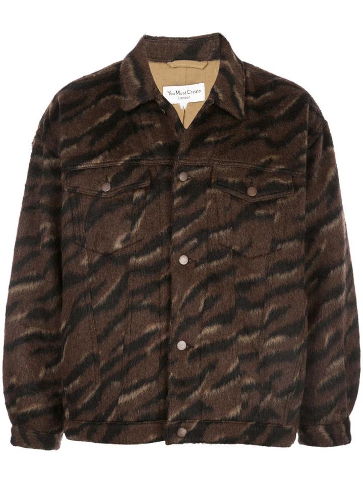 Ymc Boxy Fit Animal Print Jacket - Brown