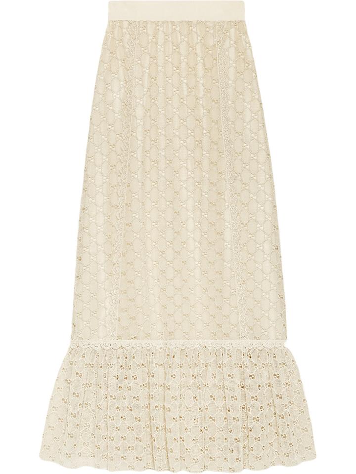 Gucci Gg Macramé Long Skirt - White