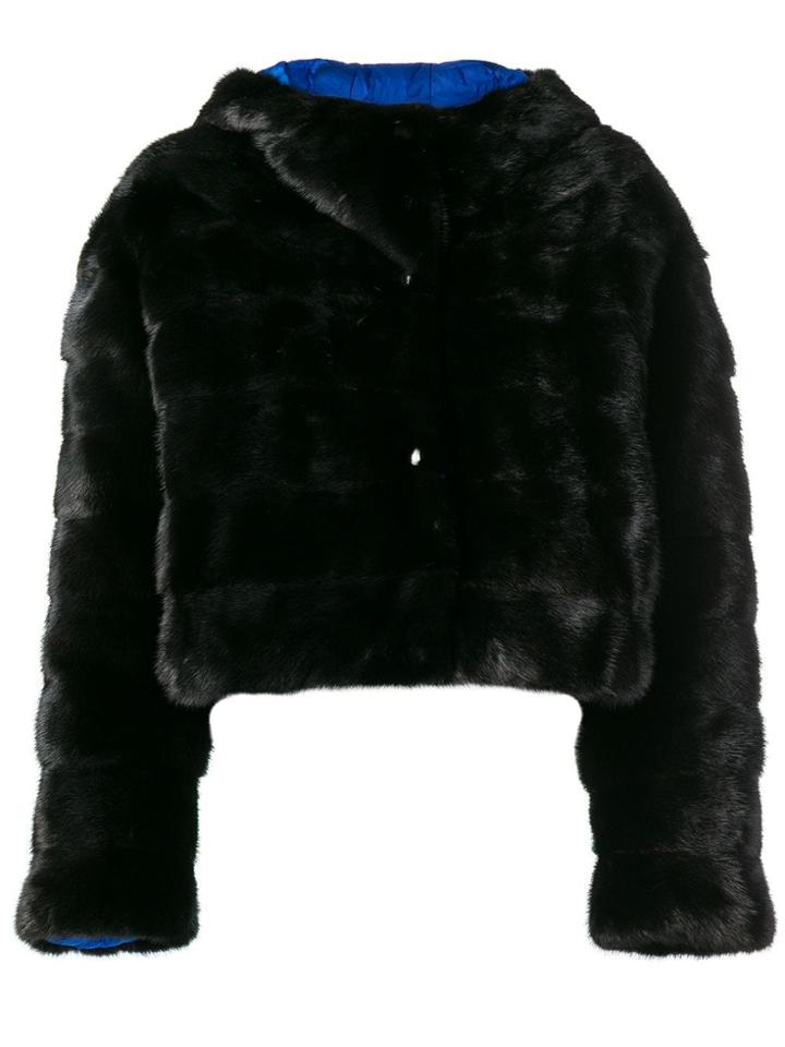 Yves Salomon Fur Cropped Jacket - Black