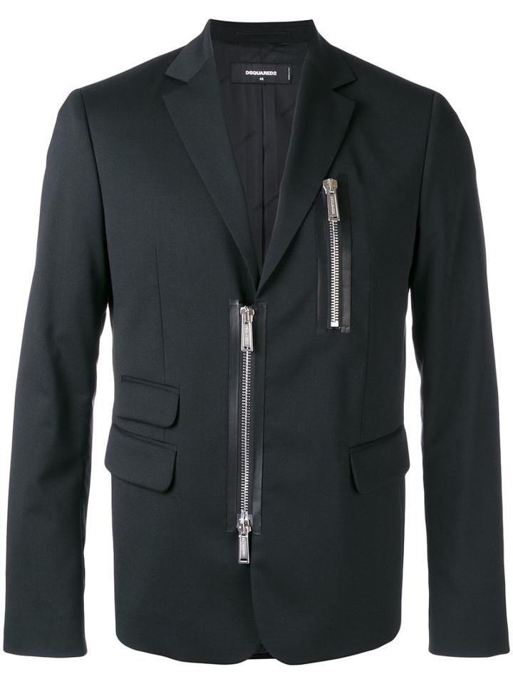 Dsquared2 - Zipped Blazer - Men - Cotton/calf Leather/polyester/wool - 48, Black, Cotton/calf Leather/polyester/wool