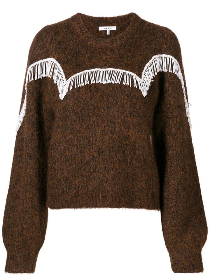 Ganni Beaded Fringe Detail Sweater - Brown
