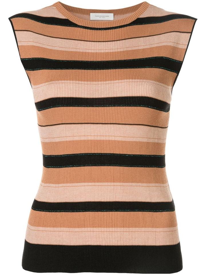 Tomorrowland Striped Sleeveless Sweater - Brown