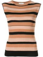 Tomorrowland Striped Sleeveless Sweater - Brown