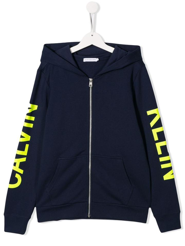 Calvin Klein Kids Zipped Casual Hoodie - Blue