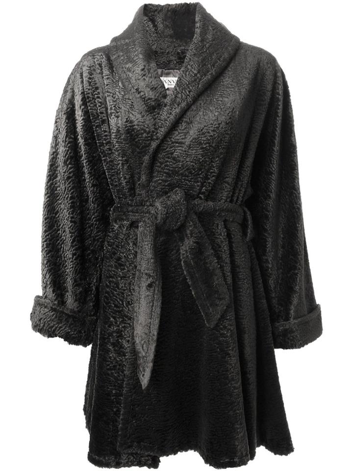 Lanvin Vintage Faux Fur Belted Coat - Grey