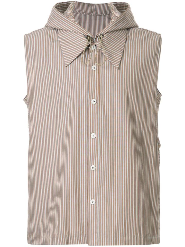 Necessity Sense Striped Hooded Shirt - Brown