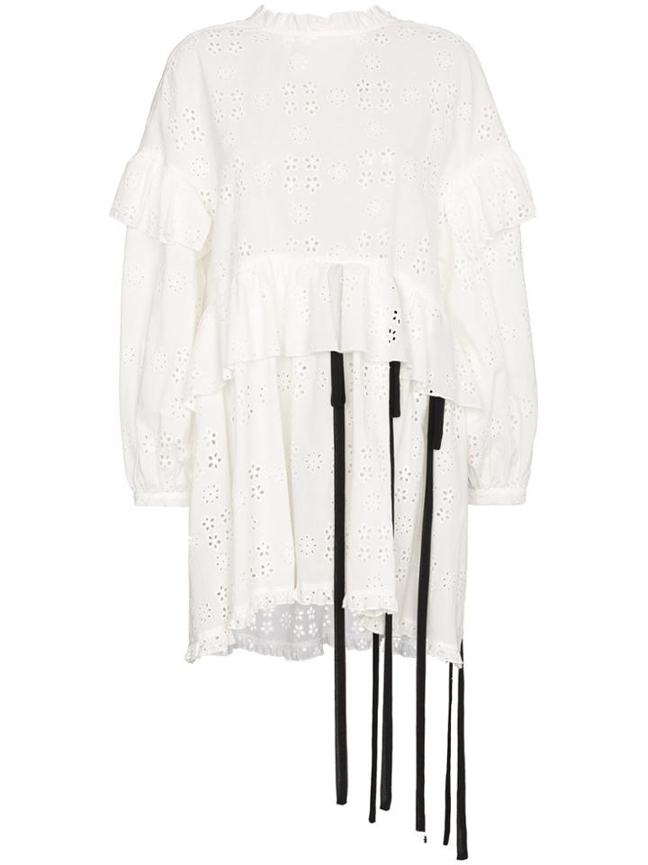 Sandy Liang Rosemary Floral Broderie-anglaise Ruffle Cotton Dress -