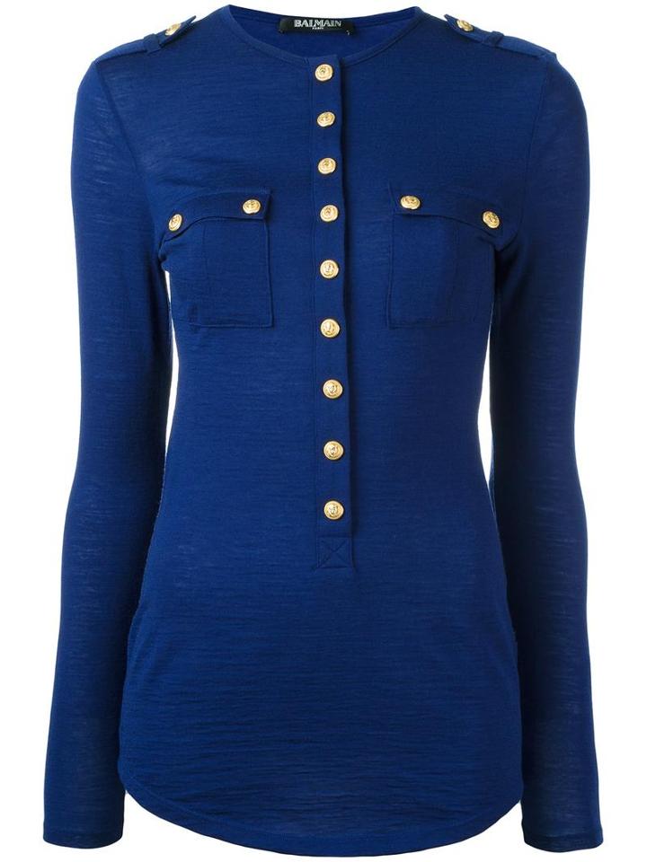 Balmain Long Sleeve Top, Women's, Size: 40, Blue, Wool