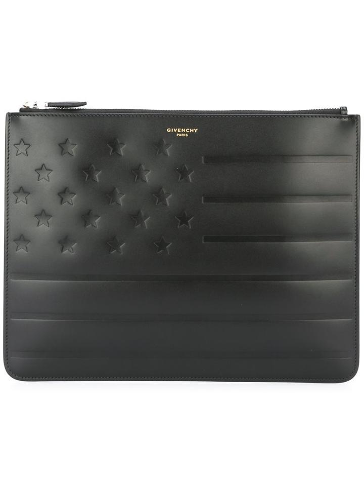 Givenchy American Flag Embossed Clutch, Men's, Black, Leather